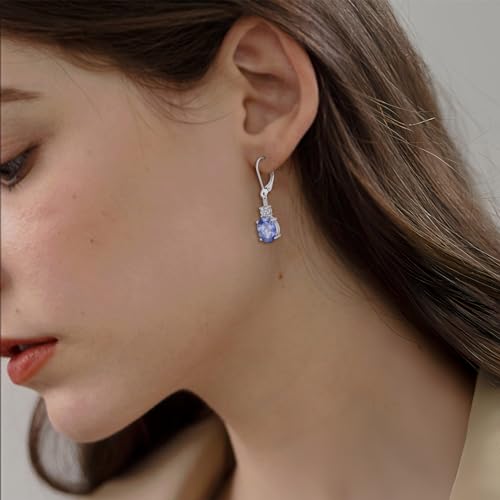 Oval Dangle Drop Earrings for Women 925 Sterling Silver Leverback Earrings Birthstone Jewelry Gifts for Her2
