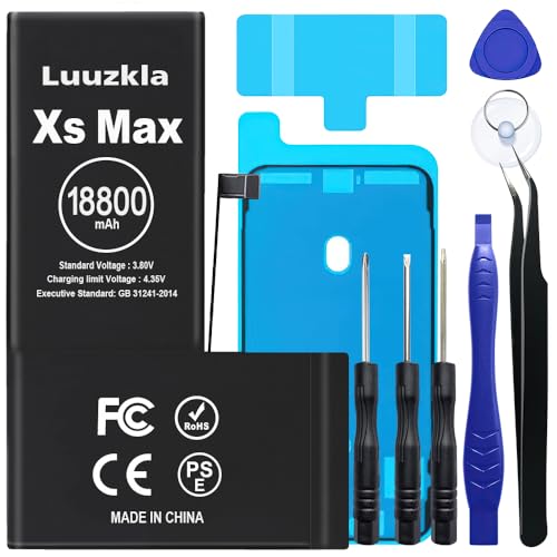 Luuzkla 18800mAh (2025 New Upgrade) Battery Compatible with iPhone XS MAX Super Capacity Battery Replacement Compatible with iPhone XS MAX with Full Tool Kits-0 Cycle High Capacity-24 Months Service