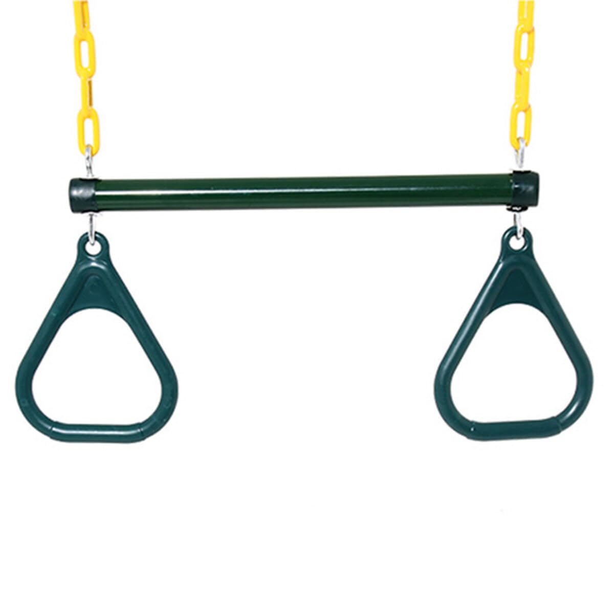 Barra de trapecio Heavy Du con anillos de gimnasio verdes – Juego de columpios de parque infantil para niños, ideal para diversión al aire libre, actividades de entrenamiento de equilibrio