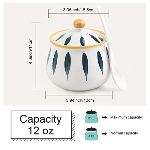Porcelain Sugar Bowl with Lid and Spoon, 430ml Ceramic Sugar Container for Kitchen and Home, Farmhouse Sugar Jars for Coffee Bar (Leaf) - Image 3