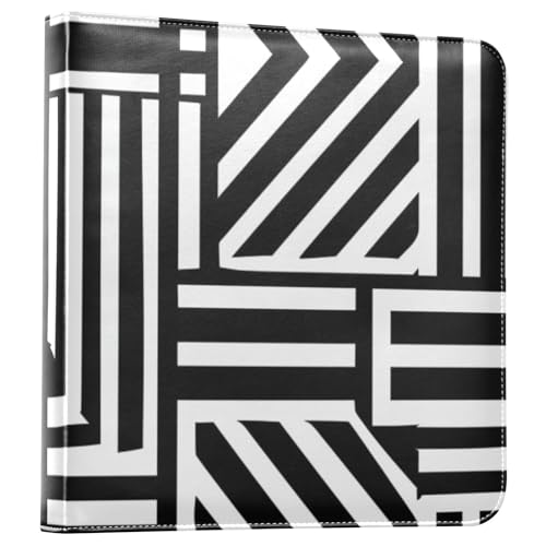 JIPONI Black and White Lines Pattern Large Photo Album, DIY Leather Cover Scrapbook Albums for 4x6 5x7 6x8 Pictures, Self Adhesive Memory Book for Wedding, Baby, Family