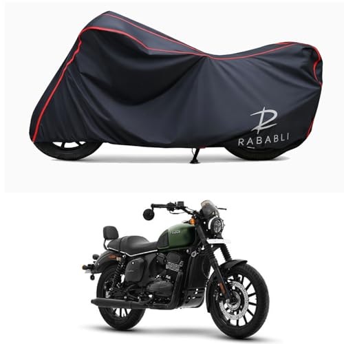 Image of Waterproof Bike Body Cover Compatible for | Yezdi Roadster Hunter | Taffeta Fabric, Red Piping Design, Bottom Elastic Fit | Dustproof, Sun UV & Rain Protection for All Bikes