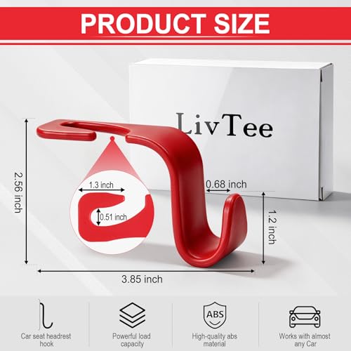 Image of LivTee Car Seat Headrest Hook - 4 Pack Universal Auto Back Seat Hook Organizer for Purse Coat, Interior Accessories