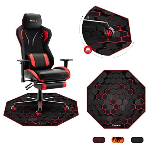 huzaro Floormat Floor Protection Mat Office Chair Mat Scratch-Resistant Floor Pad Floor Protection Gaming Chair Mat Non-Slip Gamer Gadgets Diameter 120 cm (Black-Red) Cover