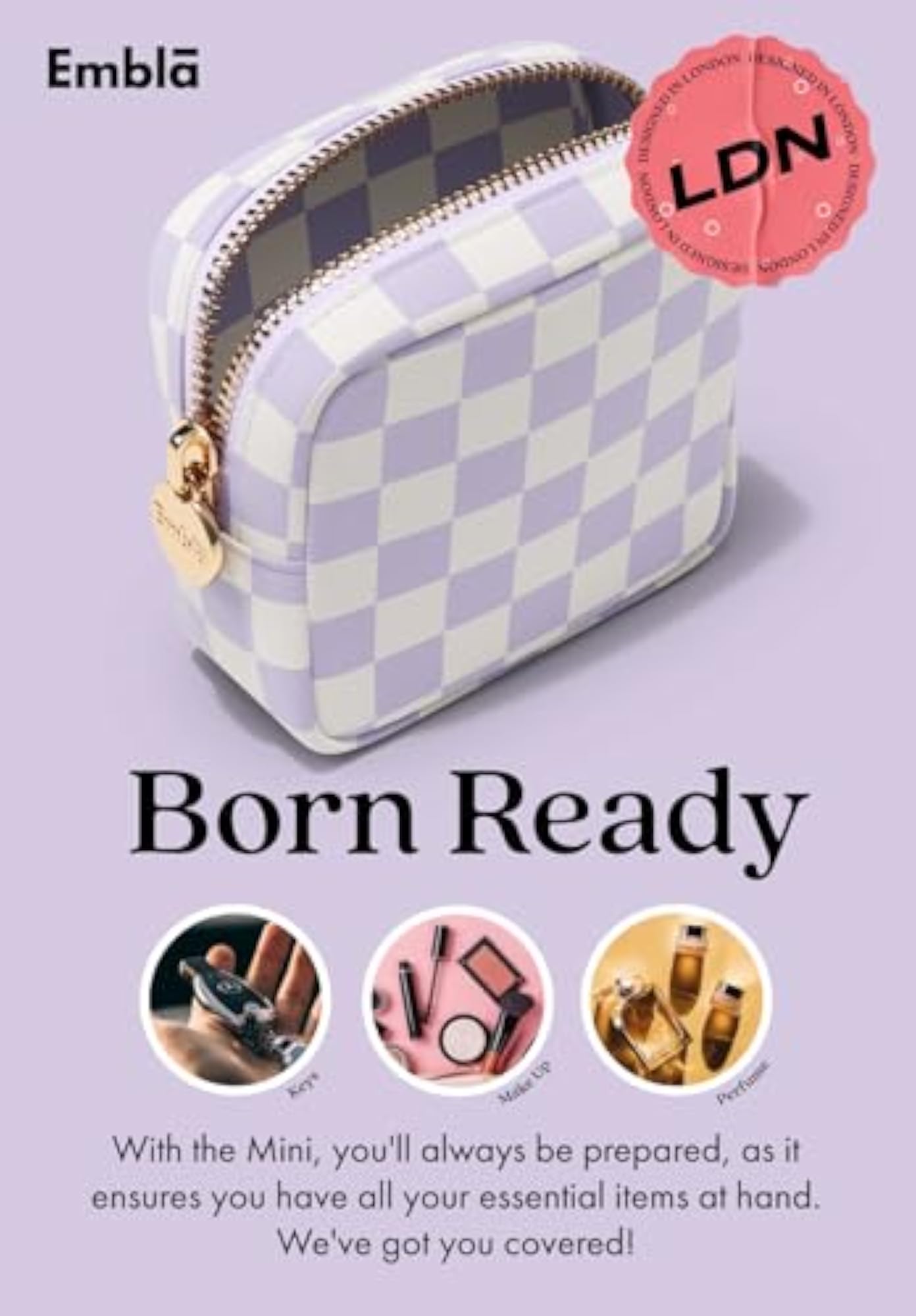 Portable Checkered Pattern Cosmetic Organizer Bag