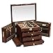 Produktbild Leilims Holzschmuck Box 4 Ebenen mit Schloss und Schlüssel Spiegel Gefüttert Frauen Jewel Organizer for Mädchen, Brown (Color : Brown)