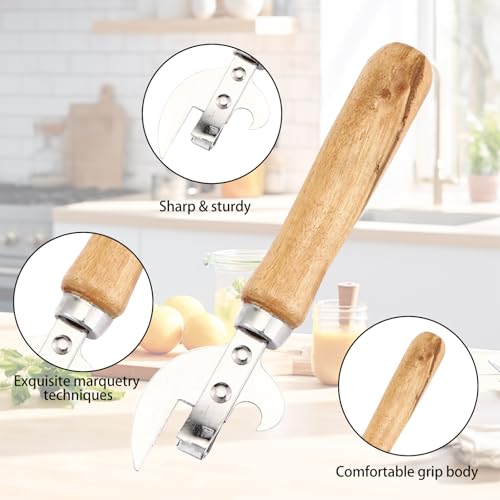2 Pcs Stainless Steel Side Cut Can Opener, Manual Tin Opener with Ergonomic Wood Handle, Tin Openers That Work, Multi Can Opener for Kitchen, Camping & Emergency Prep Tool - Image 5