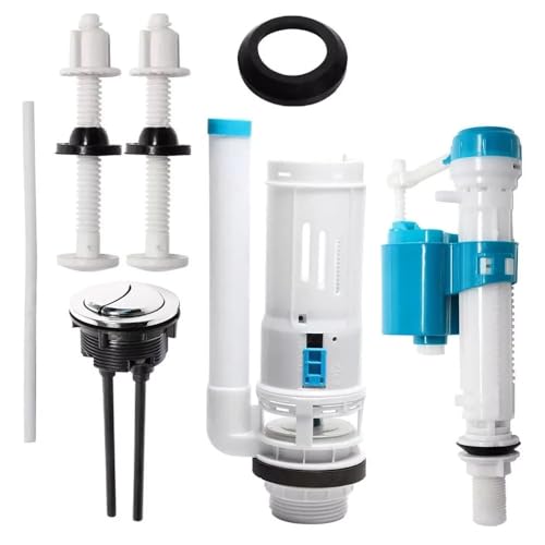 Seven-Flower Toilet Flush System Replacement with Button Dual Flush Valve & Fill Valve Kit with Adjustable Height for 2 Outlet Universal Toilet Cistern Flush Parts for Efficient Water Saving