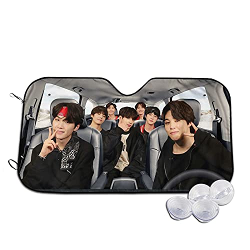 AFOK Kpop BTS Car Windshield Sun Shade, Universal Fit Car Sunshade,Front Window Visor Protect Your Car from Sun Heat Blocks Uv Rays,Keep Vehicle Cool 55 X 30 in