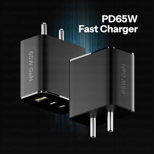 Image of 65W Gan Trio Charger Adapter | 3 Port USB Type C to A Fast Wall Charging Adaptor Compatible with CMF Phone 1|Nothing Phonee 2a Plus|2A|Phonee 2,Phone 2 Pro, (2 a), (2), (1), 3a Plus-Black