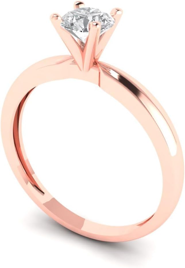 Clara Pucci Yellow/Rose/White 14k Solid Gold Solitaire anniversary Engagement Promise Bridal Ring - 0.5Ct Round Cut Simulated Diamond