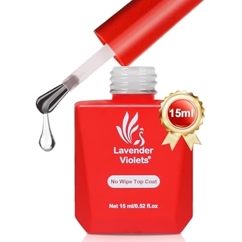 Lavender Violets 15ml No Wipe Gel Top Coat High Glossy Clear Gel Polish Top Coat, Soak Off UV Nail Gel for Long Lasting Shine A102 Cover