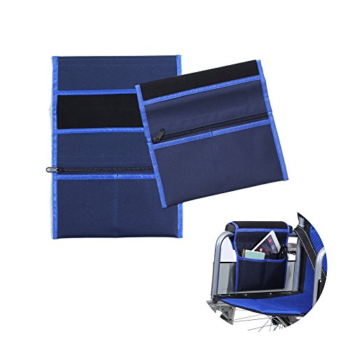 Walker Bags para silla de ruedas scooter eléctrico viaje bolsa de transporte reposabrazos lateral organizador de malla funda de almacenamiento se adapta rieles de cama andador (azul-2 piezas) azul