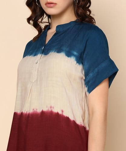 Image of Maaesa Pink Split Tie Dyed Rayon Staple Top