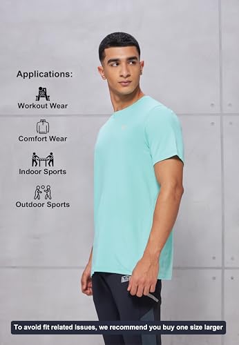 Image of TECHNOSPORT Men's Slim Fit Solid Crew Neck T-Shirt, Cotflex Quick Dry Wrinkle Resistant Polyester Sports Tee for Gym, Running, Training, Sports