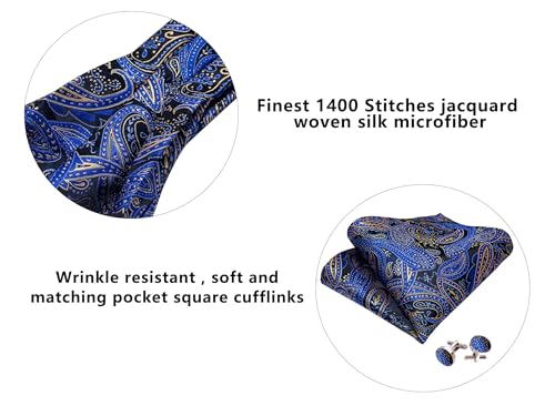 Image of Barry.Wang Ascot Ties Cravat Tie Men Paisley Plaid Scarf Self Tie Pocket Square Cufflinks Set Wedding Party