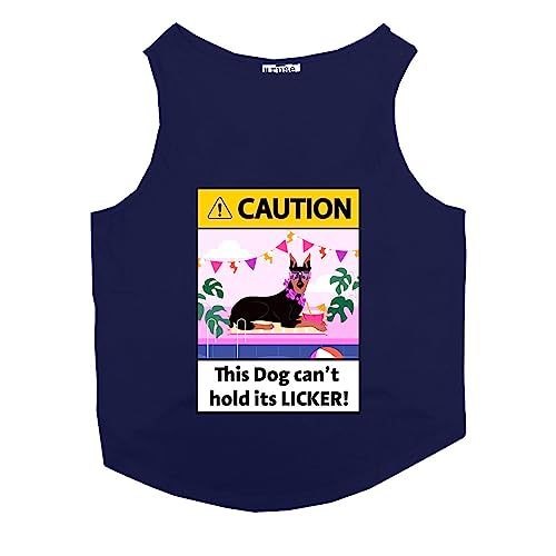 Image of Ruse Can't Hold the Licker Printed Dog Round Neck Sleeveless Vest Tank T-Shirt /Tees Apparel /Clothes /Tees Gift for Dogs (Navy /L (Desi /Stray, Doberman etc.)