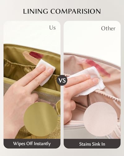 Image of EACHY Makeup Bag, Woven Travel Toiletry Bag, Portable 180 Wide-Open Flat Cosmetic Bags for Women, Large Capacity Makeup Pouch with Divider and Handle