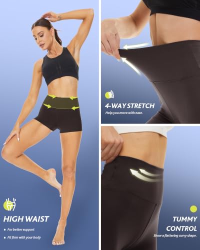 Image of Workout Biker Shorts for Women - 3 inch /5 inch /14 inch Booty Spandex Volleyball Shorts | Soft High Waisted Tummy Control Shorts, Short Capri Knee Leggings, Fitness Clothing for Yoga Gym Running Athletic