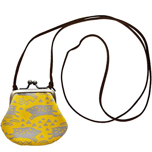 [亥之吉] inokichi 1.8寸紐付ちびがま ネックレスがま口 ネックストラップ お賽銭入れ 和柄 和モダン チビがま口 京都 日本製 いのしし小紋 きいろ