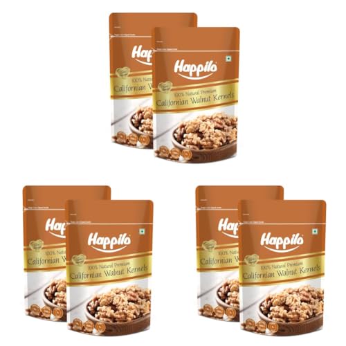 Image of Happilo Pure Californian Raw Walnut Kernels 200g (Pack of 6) | Akhrot Giri | Dry Fruits, Healthy Snacks | Walnuts without Shell | Natural Walnut Kernels | Rich in Protein, Iron & Antioxidants