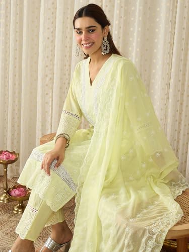 Image of INDO ERA Women's White Viscose Rayon Straight Embroidered Kurta