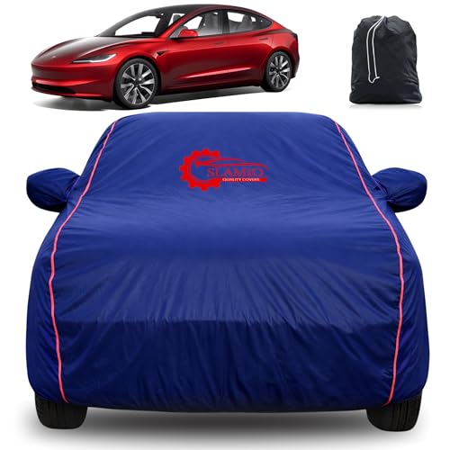 Image of 100% Waterproof Car Cover for Tesla Model 3 | All-Weather, Dustproof & UV Protection | Heavy-Duty 3-Layer Fabric | Custom Fit with Mirror & Antenna Pocket | Navy Blue