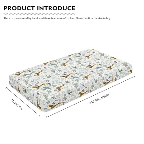 Image of Giraffe Baby Crib Sheets for Boys Girls Animals Fitted Crib Sheet for Standard Crib and Toddler Mattress Green Leaves Baby Mattress Sheets Toddler Bed Sheet 52x28x8 in