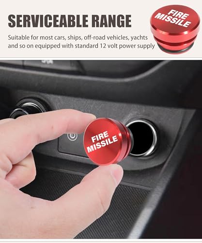 RACOONA 2PCS Cigarette Lighter Plug,Car Lighter Plug,Car Accessories Cigarette Lighter Cover,Fire Missile Cigarette Lighter Plug,Aluminum Plugs Billet Button Plugs,Fits Most Vehicles (Red-2Pcs)