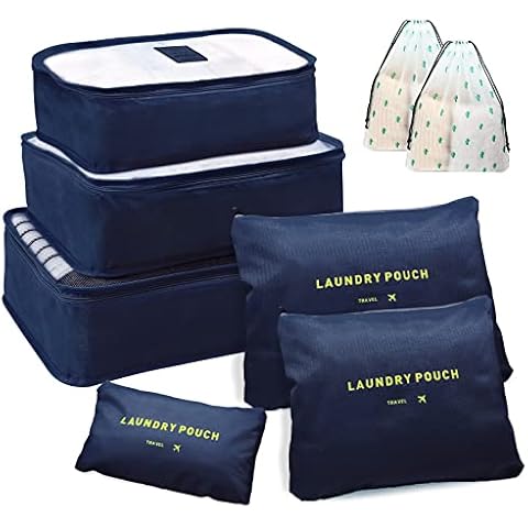 MOTONG 8 PCS Packing Cubes Storage Organizer Travel Essentials Bag, Waterproof Travel Packing Cubes Set, Cosmetics, Clothes, Socks Shoes Storage Bag(Navy Blue) Cover