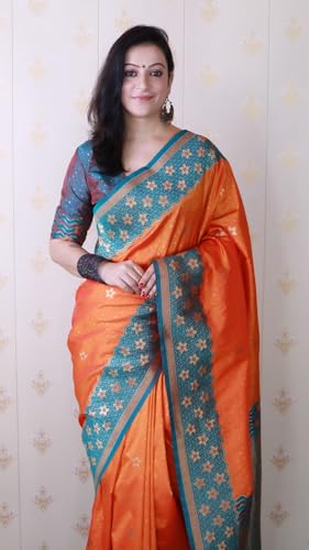 Image of SGF11 Women's Kanjivaram Pure Handloom Soft Silk Saree With Blouse Piece