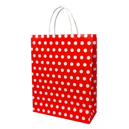Image of Aakriti Paper Gift Bags with Handles Polka Dot Paper Party Favor Bags for Kid's Birthday Baby Shower Wedding Festivals Holiday Party (10 x8x3 Inch (Pack of 25), Gift Bags Polka Dot Red)