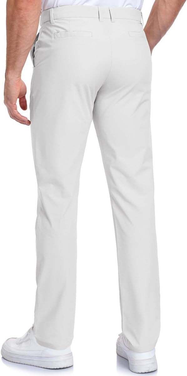 SPOSULEI Men's Golf Dress Pants Lightweight Quick Dry Water Resistant with 4 Pockets Stretch for Work Travel Casual Business Trousers Waist Elastic Off-White 32Wx30L