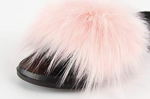 Image of Hangrui Women's Faux Fur Slides, Open Toe Cute Fluffy Slippers, Comfortable Furry Sandals