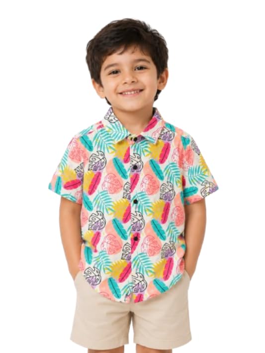 Image of RICH COPPER Fashionable Cotton Printed Half Sleeve Casual Shirt for Men Featuring Lightweight Fabric and Modern Design