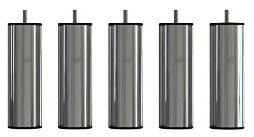 MEGALUXFRANCE 5 Pieds de lit, Sommier Tapissier INOX Chromé 150 mm ø 51 mm, Vis M8 à Visser