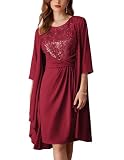 Women's Sequin Dress Two Piece Mother of The Bride Dresses with Jacket Lace Formal Wedding Guest Dress Wine Red