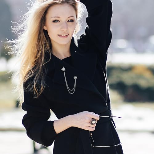 Silver Rhinestone Star Brooch for Women Star Pins Lapel Chain Suit Chain for Men Women Hanging Tassel Chains Dainty Jewelry Decoration2