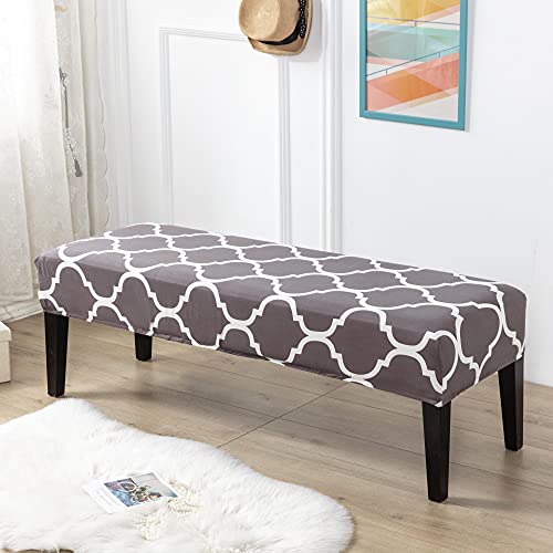 Niluoh Dining Room Bench Covers Stretch Spandex Upholstered Bench Slipcover Thicker Printed Non Slip With Security Straps Rectangular Bench Protector For Bedroom Living Room,Dark Gray #TOP2