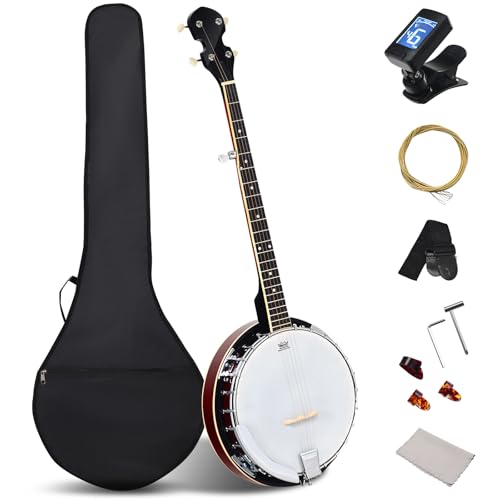 Goplus 5-String Banjo, 39' Full Size Banjo Set w/Remo Drumhead, Sapele Resonator, 24 Brackets...