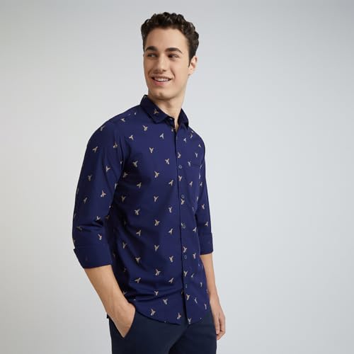 Image of Colorplus Men's Pure Cotton Print Pattern Contemporary Fit Regular Collar Full Sleeve Casual Shirt