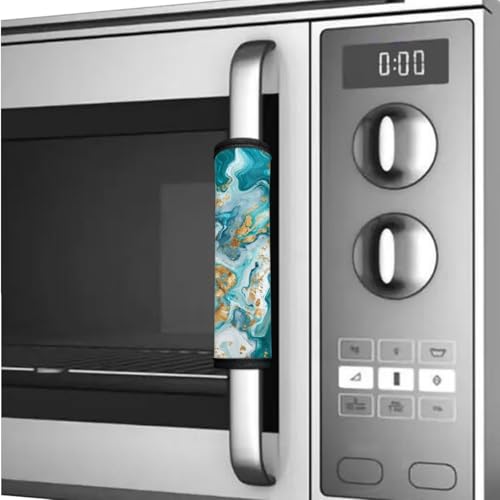 Image of Refrigerator Door Handle Covers Pack of 6 Anti-Stain Kitchen Electrical Appliances Handle Protector Fridge Microwave Oven Kitchen Decor and Accessories, Teal Gold Marble