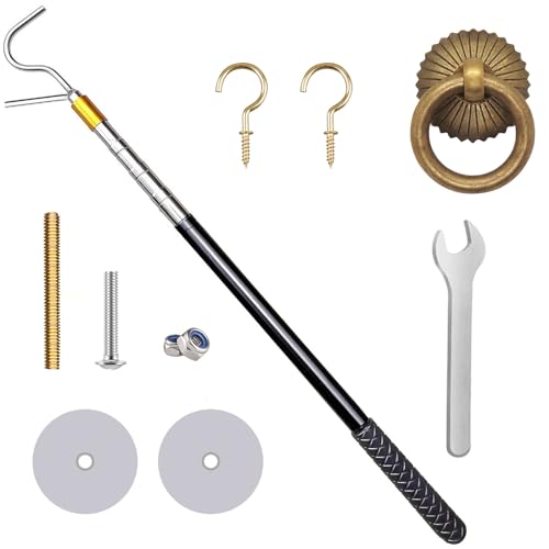 Attic Pull-Down Hook Designed As A Replacement for The Attic Pull-Down Cord in The Attic Ladder Pull-Down System Kit Featuring A 60-Inch Telescoping Rod and A Vintage Copper Door Ring