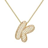 BONJOULRY Collares con inicial de burbujas de 18 quilates para mujer, collar de oro grueso con letras de burbujas para mujer, colgante grueso y hinchado, collar con nombre, joyería, regalos de