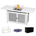 DOINUO 42 Inch Propane Fire Pit Table 50,000 BTU Outdoor Gas Fire Pit with Removable Desktop, Storage Shelves, Glass Wind Guard and Waterproof Cover, Rectangular Fire Table for Patio Backyard Deck