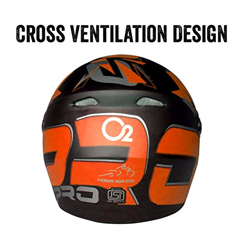 Image of O2 Max Pro Full Face Helmet with Scratch Resistant Visor, Cross Ventilation & Matte Finish Graphics for Men's Bike Motorcycle Scooty Riding (Orange, M)