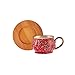 Karaca Red Coffee Cup Set for 6 People with Bamboo Tray 90ml