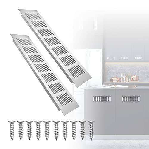 AHRITA 2 Stücke Lüftungsgitter Aluminiumlegierungen 300 x 80 mm (11.8 x 3.15 Zoll), Türlüftungsgitter Belüftungsgitter fur Belüftung Von Schränken und Schlafzimmern, Silber (300x80mm) Cover