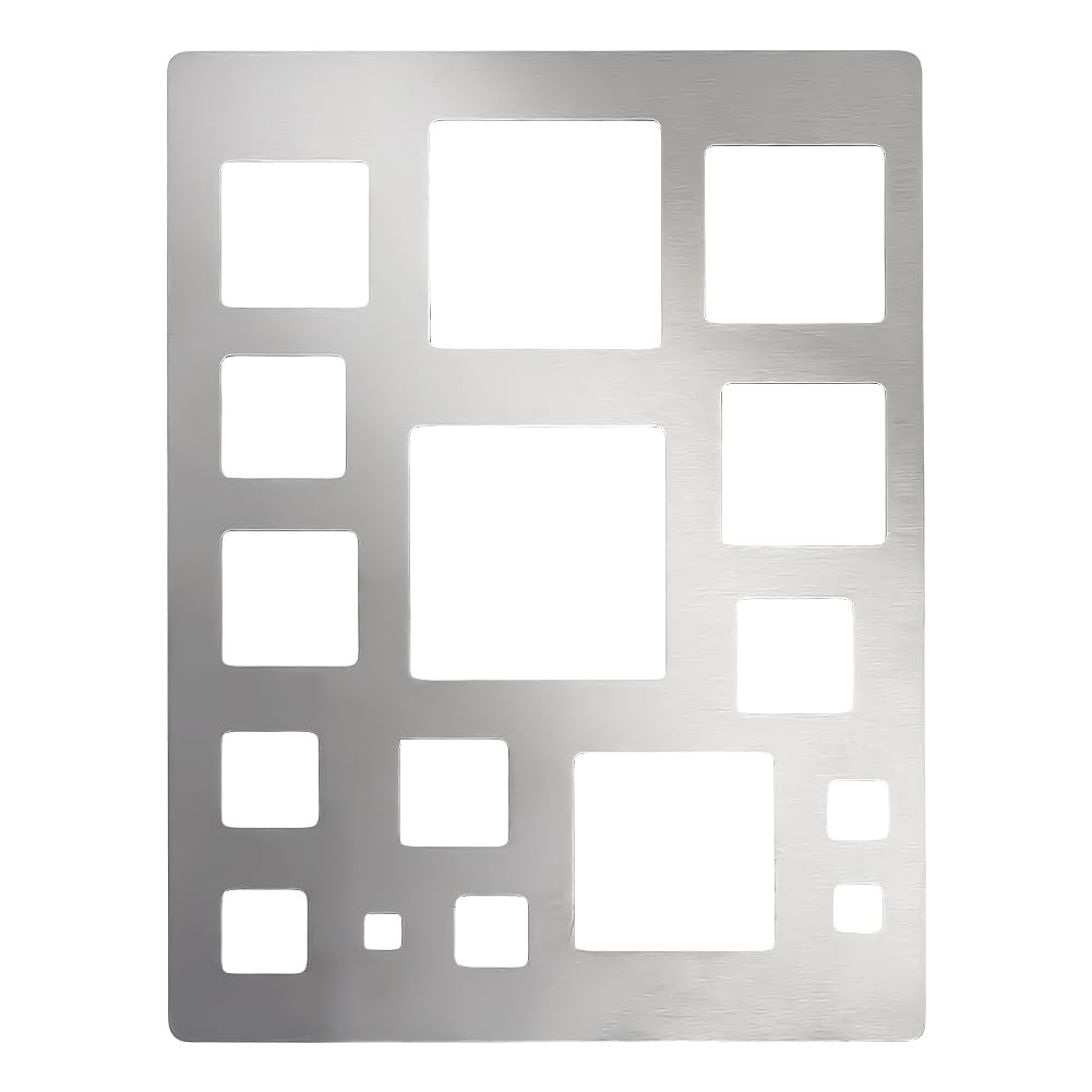 Pochoir carré inox pour dessin géométrique et scrapbooking 19x25 cm