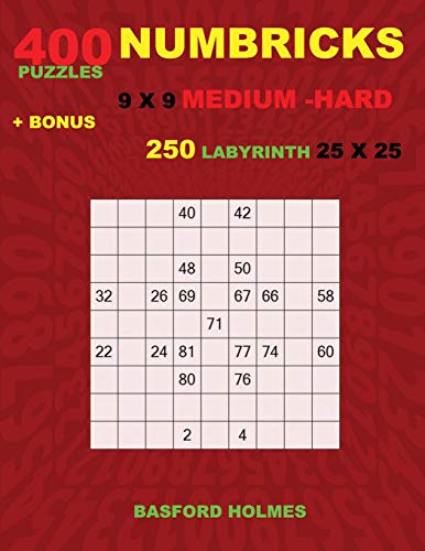NUMBRICKS 400 puzzles 9 x 9 MEDIUM - HARD + BONUS 250 LABYRINTH 25 x 25: Sudoku Medium - Hard levels puzzles and Labyrinth very hard levels (Numbricks classic sudoku)